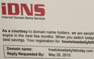 Picture of internet domain name service letter scam