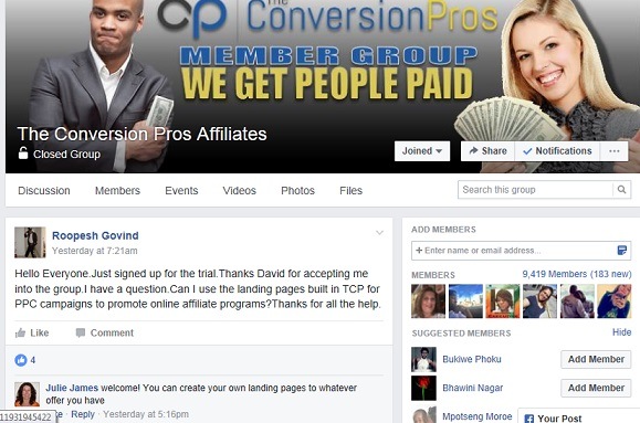 The Facebook support group of the Conversion pros
