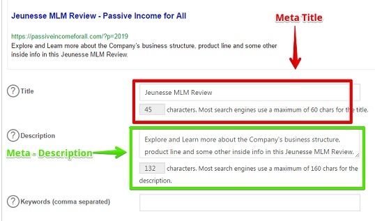 Meta Description goes in WordPress