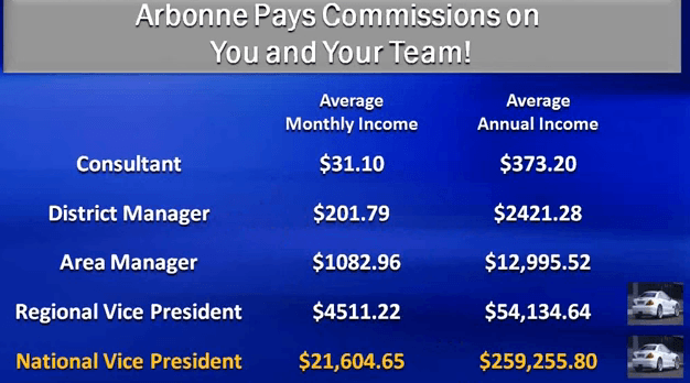 The various manager levels in the arbonne business