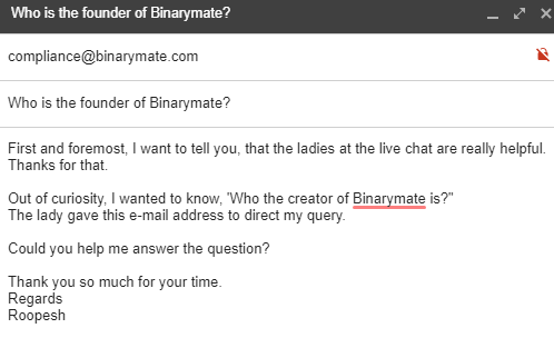 Trying to find out who the founder of Binarymate is?