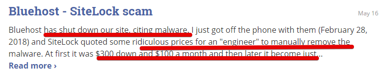 Bluehost and Sitelock scam