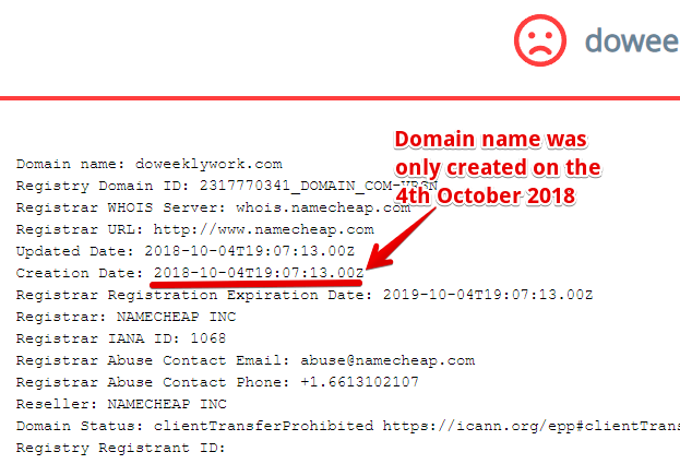 DoWeeklyWork domain name was only created in october