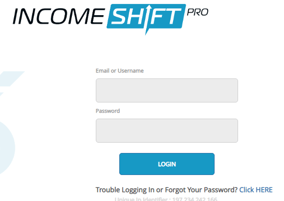 Income Shift pro login page