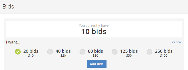 How much does it costs to buy bids on Guru.com
