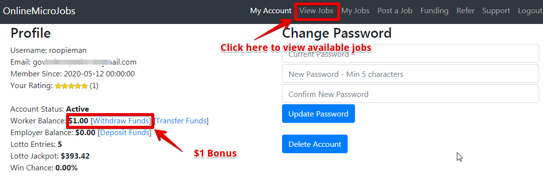 OnlineMicroJobs Review inside the members area