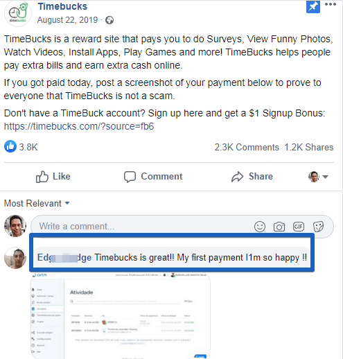 Timebucks payment proof dates back to 2019