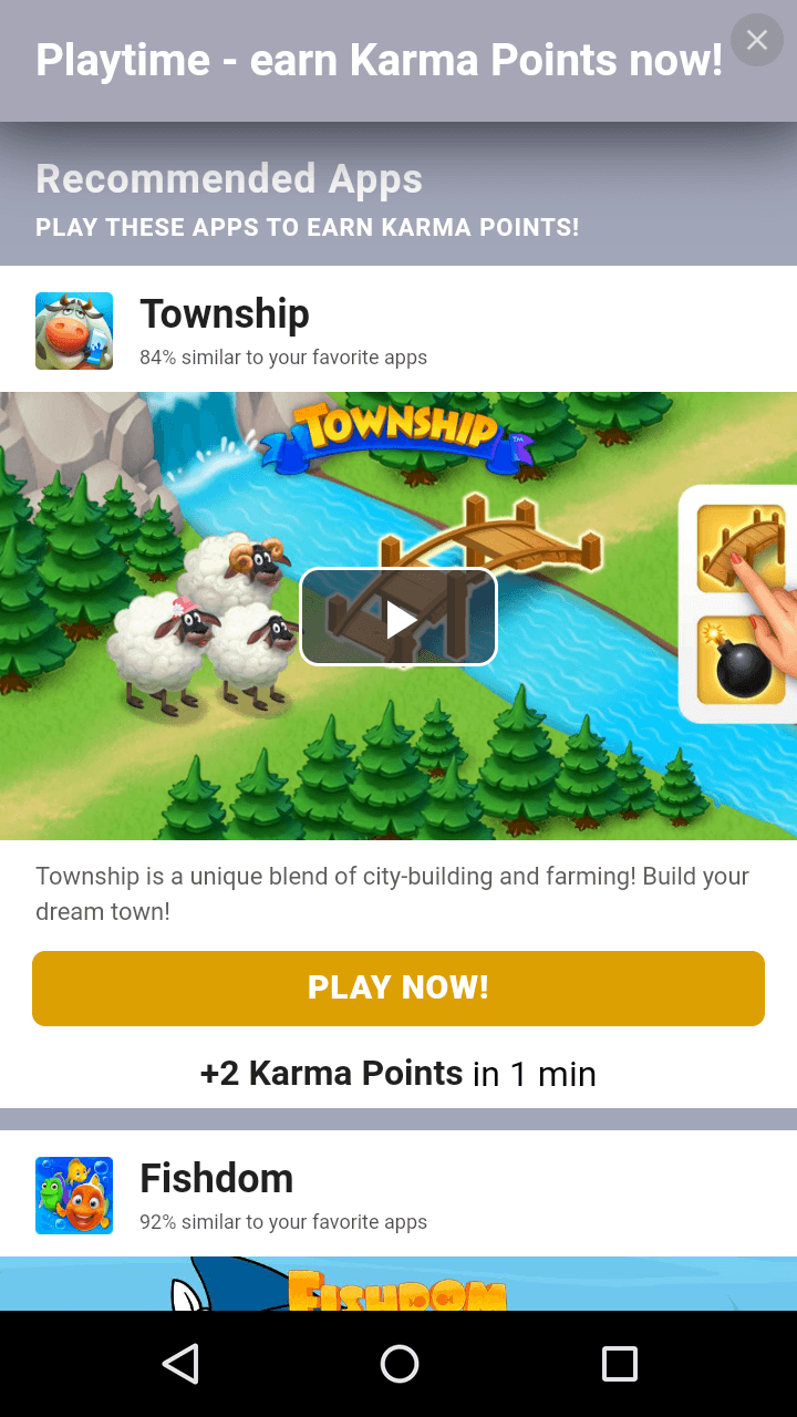 This is a screenshot of the section on the CashKarma app where you can earn points by playing games