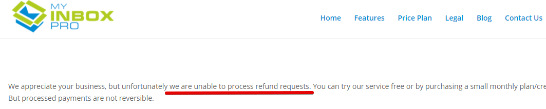 Myinboxpro red flag unable to process refunds