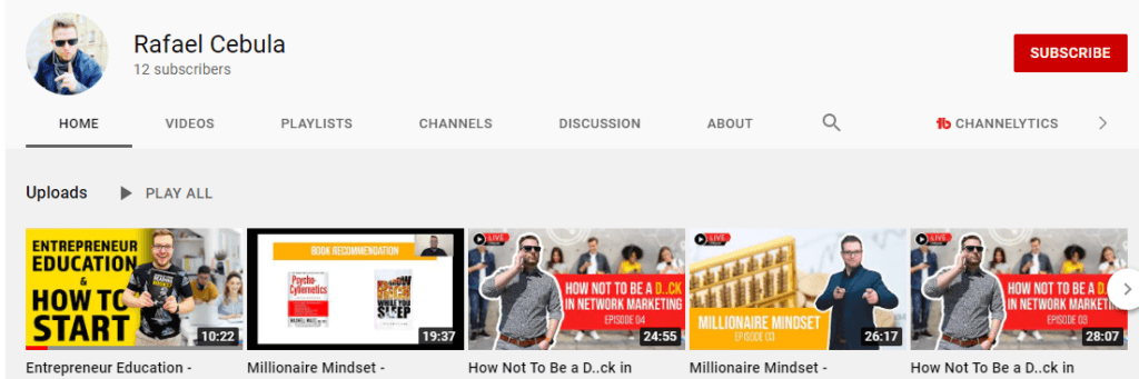 This is Rafael Cebula's Youtube channel. It only has 12 subscribers