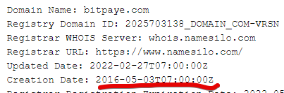Bitpaye registration when was the bitpaye domain name bought