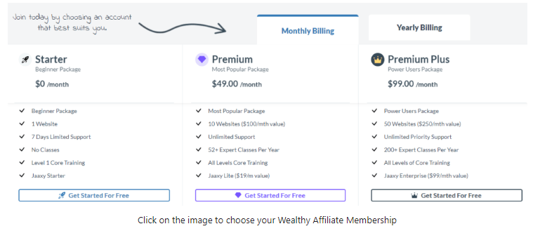 There are 3 Wealthy Affiliate Membership Options for you