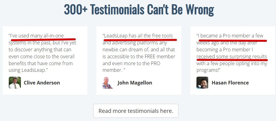 These are LeadsLeap testimonials