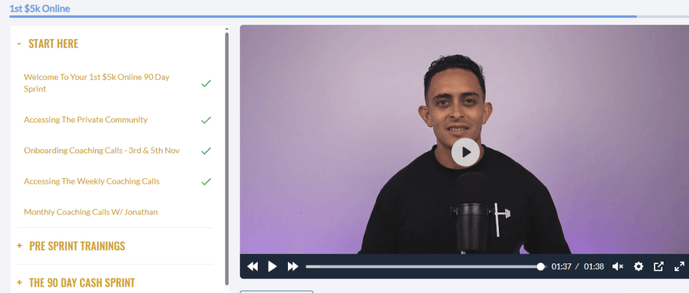 This is what the members area inside the 5K Sprint in 90days challenge looks like