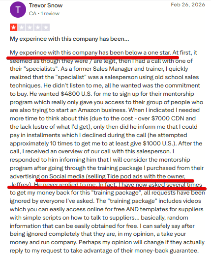 These are testimonials from seller sync academy students taken from trustpilot
